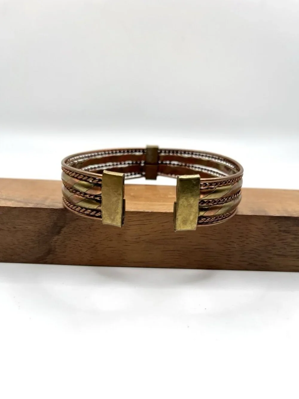 VTG Artisan Copper & Brass Cuff Bracelet Twisted Metal Boho Southwestern Boho